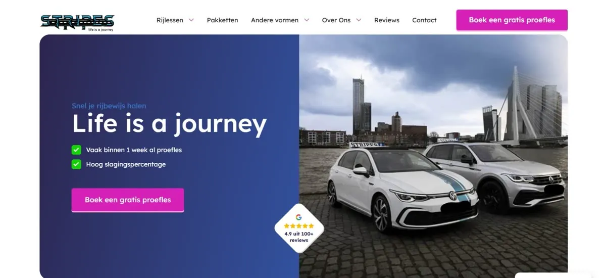 De website van Rijschool Stripes in Rotterdam